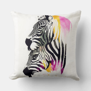 Zebra Vild Nature Animal Färg Art Painting Kudde