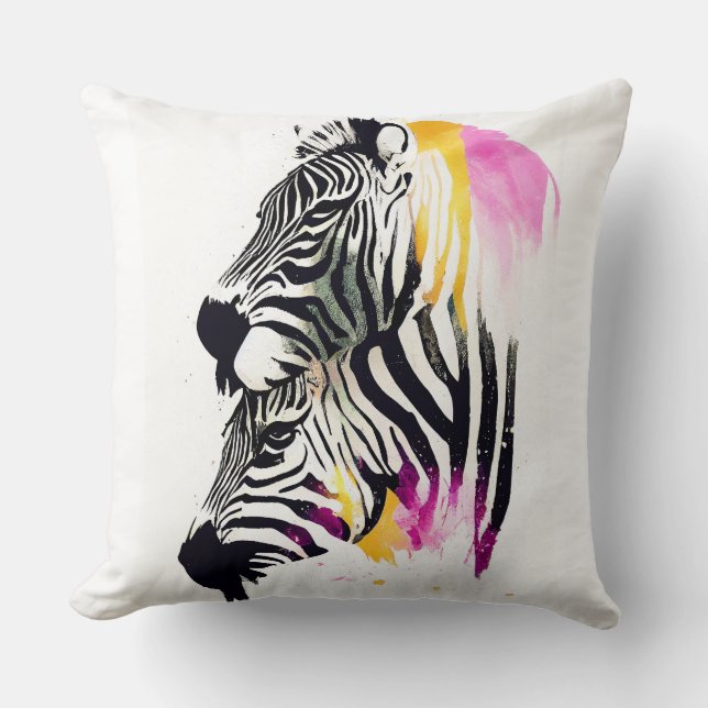 Zebra Vild Nature Animal Färg Art Painting Kudde (Framsida)