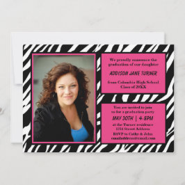 Zebra w/Rosa Trim med Photo - Grad-meddelande Inbjudningar