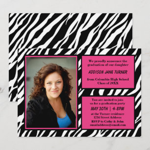 Zebra w/Rosa Trim med Photo - Grad-meddelande Inbjudningar