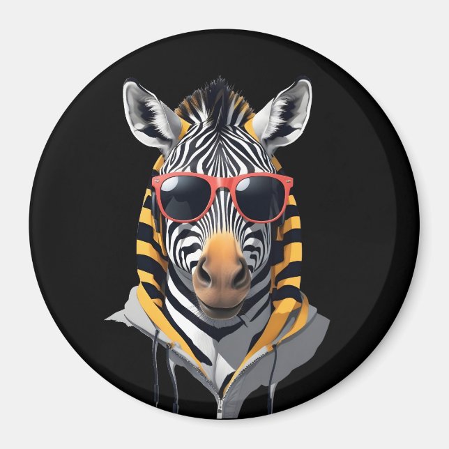 Zebra Wearing Hoodie Funny Coola Animal Character Magnet (Framsidan)