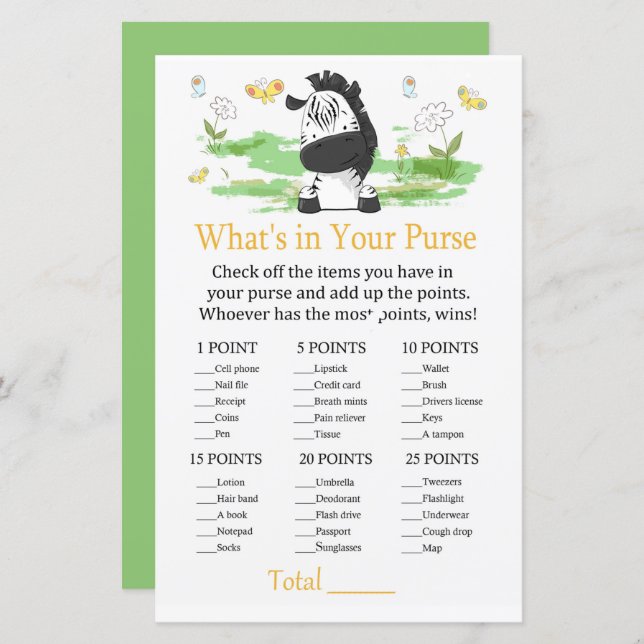 Zebra What's in your purse match (Fram/baksida)