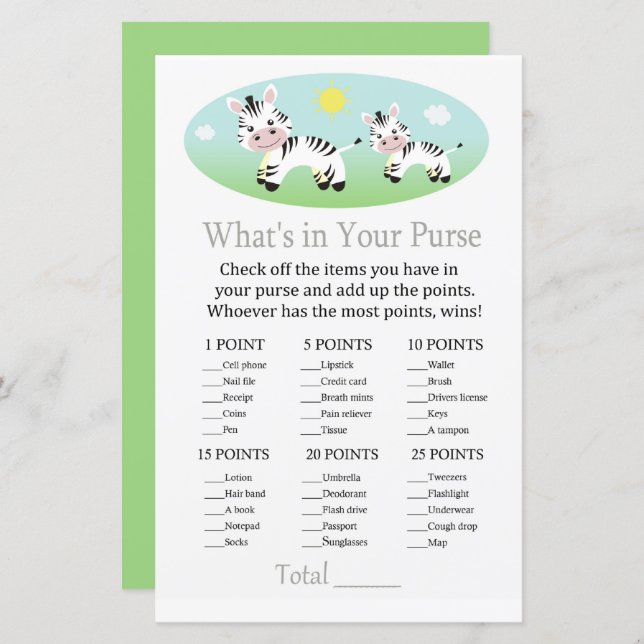 Zebra What's in your purse match babydusch (Fram/baksida)