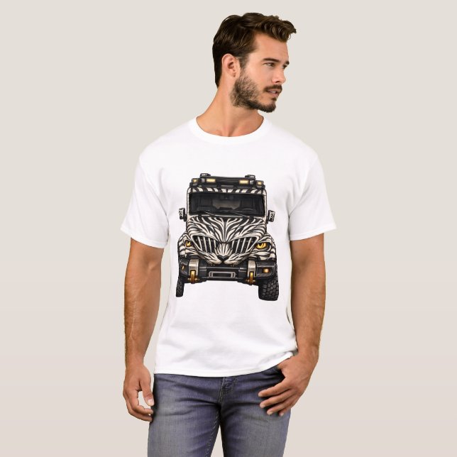 Zebra White Adventure SUV — BV-JZW Framsida T Shirt (Hel framsida)