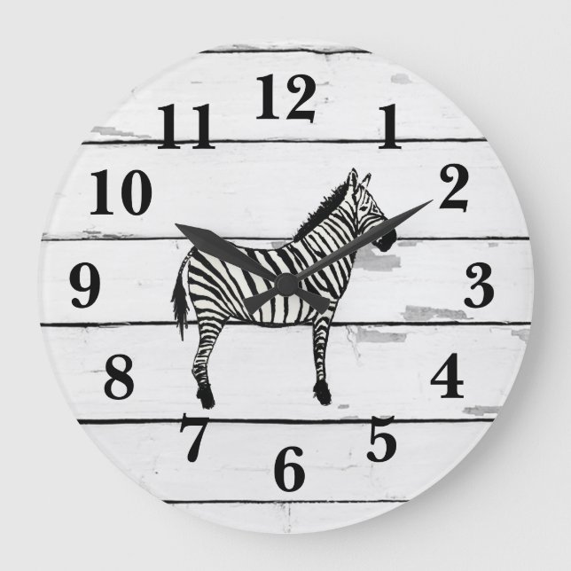 Zebra Wildlife Decor Rustic Shiplap Stor Klocka (Framsida)