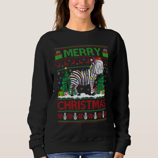 Zebra   Xmas Tree Lights Ugly Santa Zebra Christma T Shirt (Framsida)