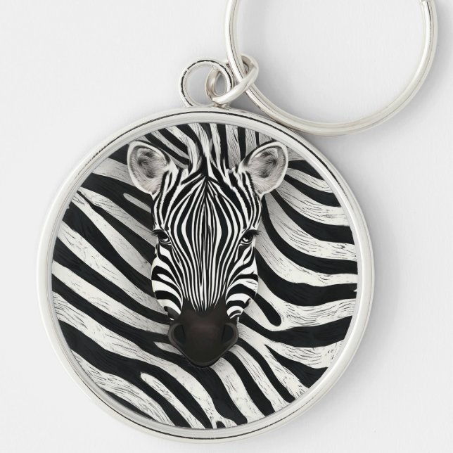 Zebradräkt Rund Silverfärgad Nyckelring (Framsidan)