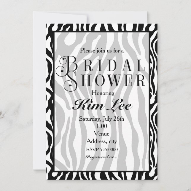 Zebraprint Bröllpsdusch Typografi Inbjudan (Framsida)