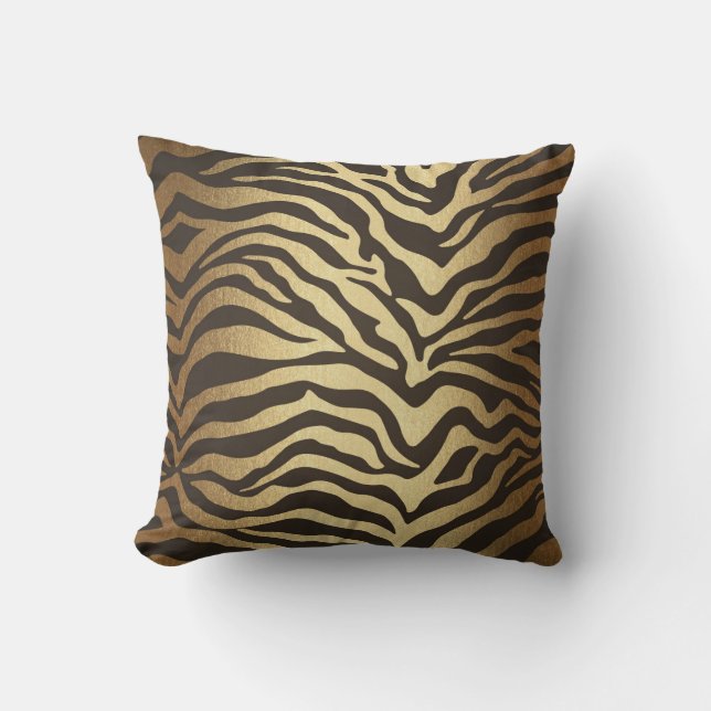 Zebraprint Djurskinnstryck Modern Glam Guld Kudde (Framsida)
