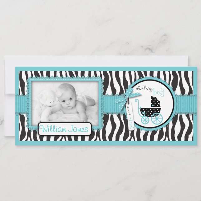 Zebraprint med turkos accent Födelseannons Meddelande (Framsida)