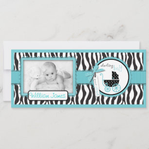 Zebraprint med turkos accent Födelseannons Meddelande