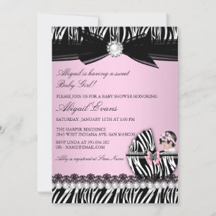Zebraprint och rosett Babyflicka Bebisens första f Inbjudningar