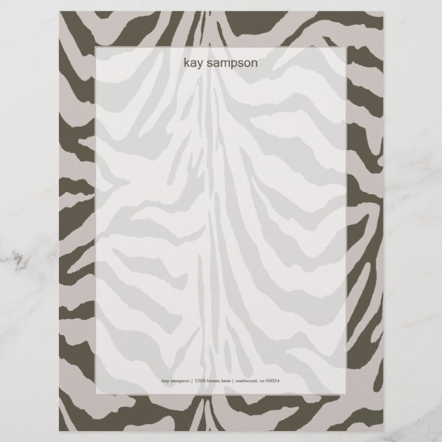Zebraprint, retro färger grafit + grå brevhuvud (Framsida)