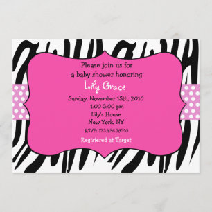 Zebraprintade babyinbjudningar i varmt rosa inbjudningar