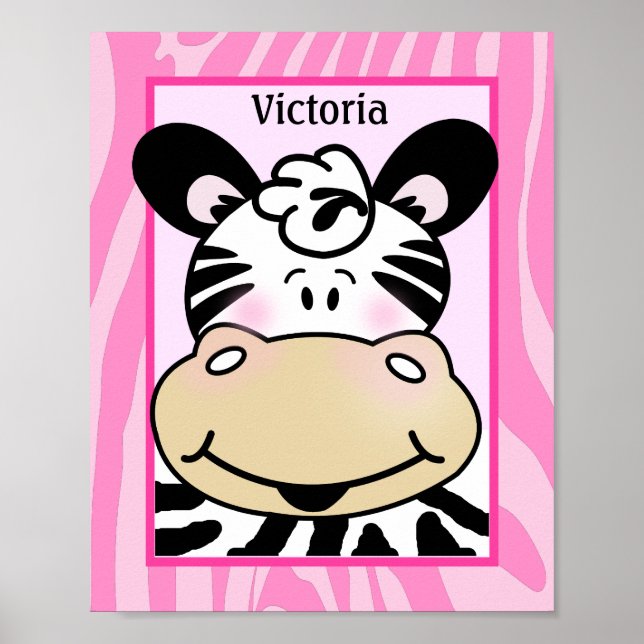 Zebrastreck Rosa Anpassad Barnkammar Konsttryck Poster (Framsidan)