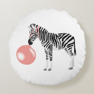 Zebrastripa som blåser bubbla med tuggummi rund kudde