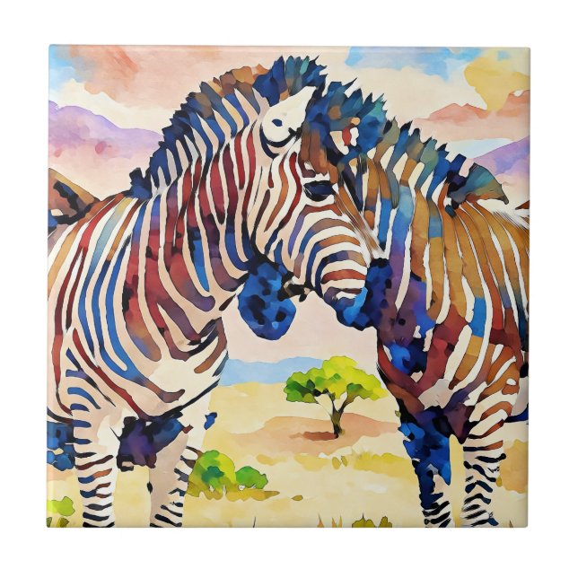 Zebravänner i savannen  kakelplatta (Framsidan)
