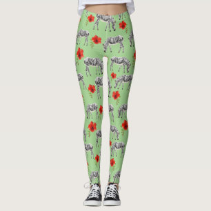 Zebröder bland Hibiscus-blommor Leggings