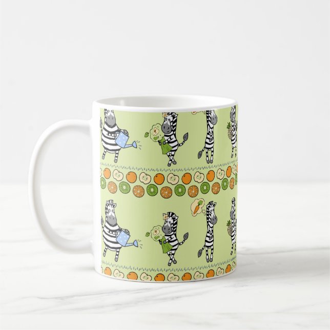 Zebröder och frukt, utan kanter, Mönster Kaffemugg (Vänster)