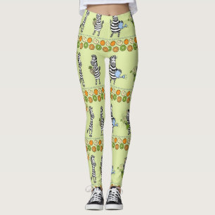 Zebröder och frukt, utan kanter, Mönster Leggings