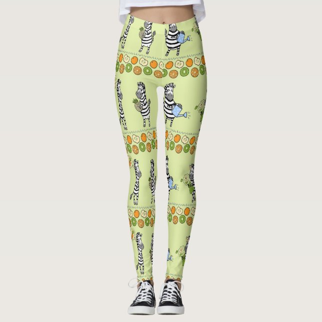 Zebröder och frukt, utan kanter, Mönster Leggings (Framsida)