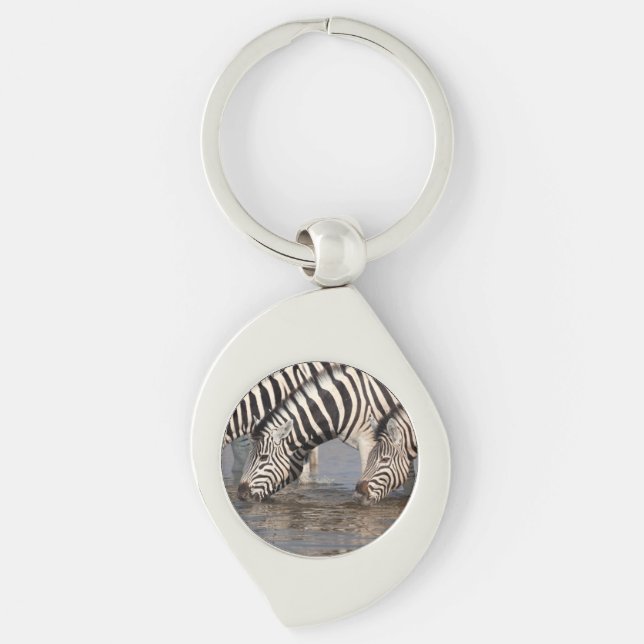 Zebröder som dricker swirl silverfärgad nyckelring (Framsidan)
