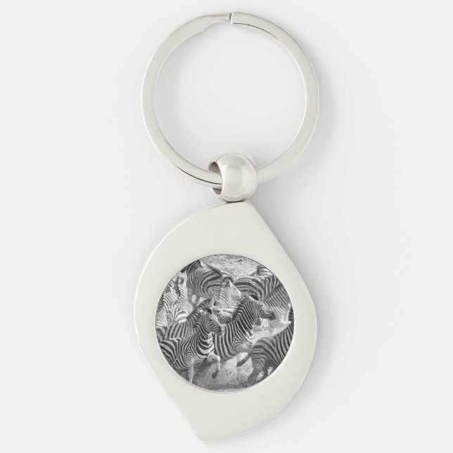 Zebröder som körs swirl silverfärgad nyckelring (Framsidan)
