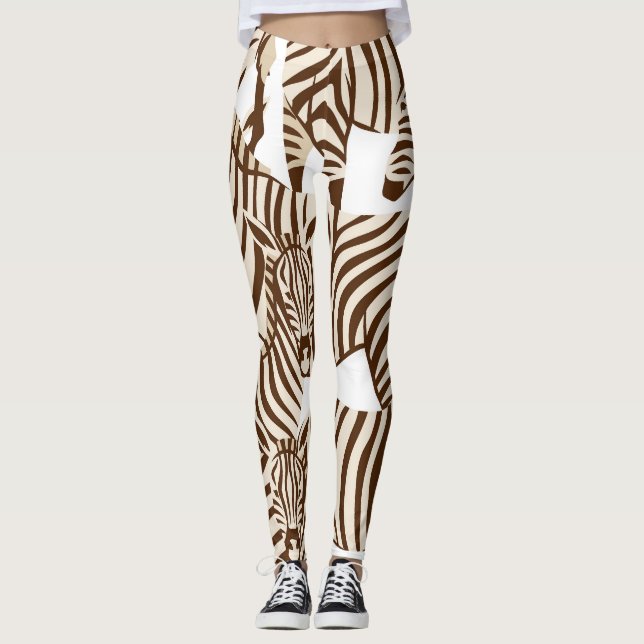 Zebröder, vild savanna, sömlös mönster leggings (Framsida)