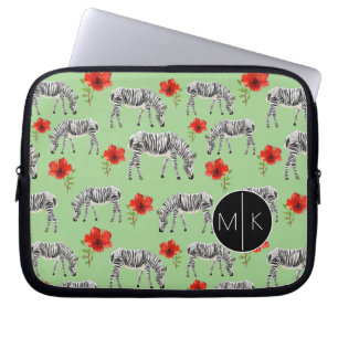 Zebrodern bland hibiskus blommar den monogramen laptop sleeve