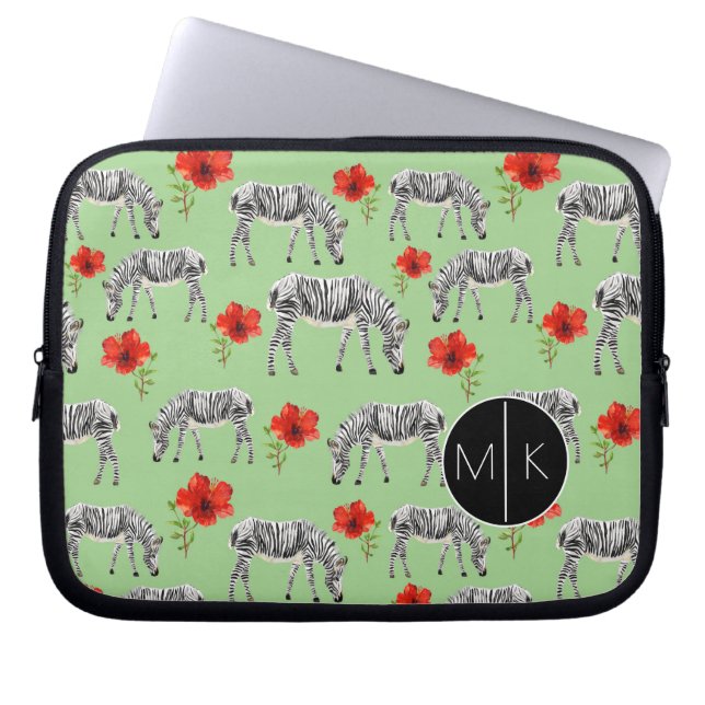Zebrodern bland hibiskus blommar den | monogramen laptop sleeve (Framsidan)