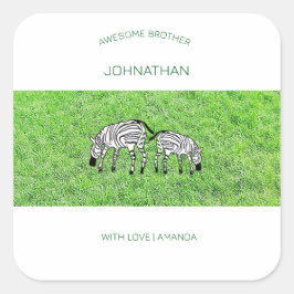 Zebröderna grattis på födelsedagen, Cute och Lyckl Fyrkantigt Klistermärke