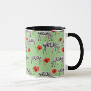 Zebror bland hibiskusblommor mugg