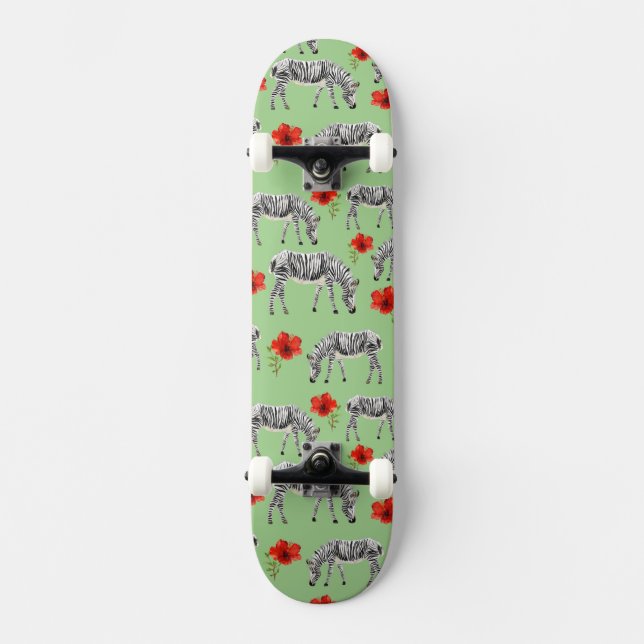 Zebror bland hibiskusblommor skateboard bräda 21,5 cm (Framsida)