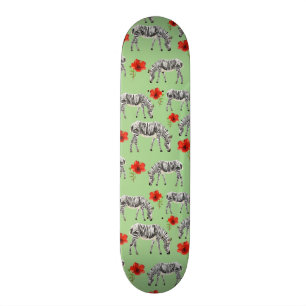 Zebror bland hibiskusblommor skateboard bräda 21,5 cm