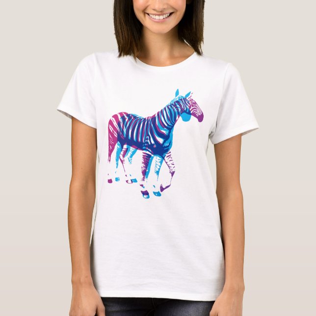 Zebror - blått & lilor tee shirt (Framsida)