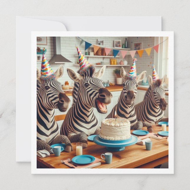 Zebror som firar, zebra födelsedagsinbjudan inbjudningar (Framsida)