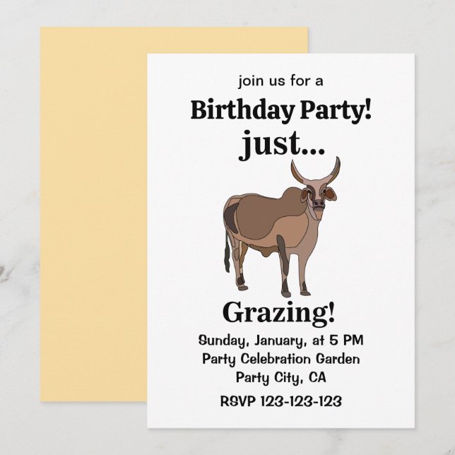 Zebu Cattle Cow Animal Birthday Party Inbjudningar (Fram/baksida)