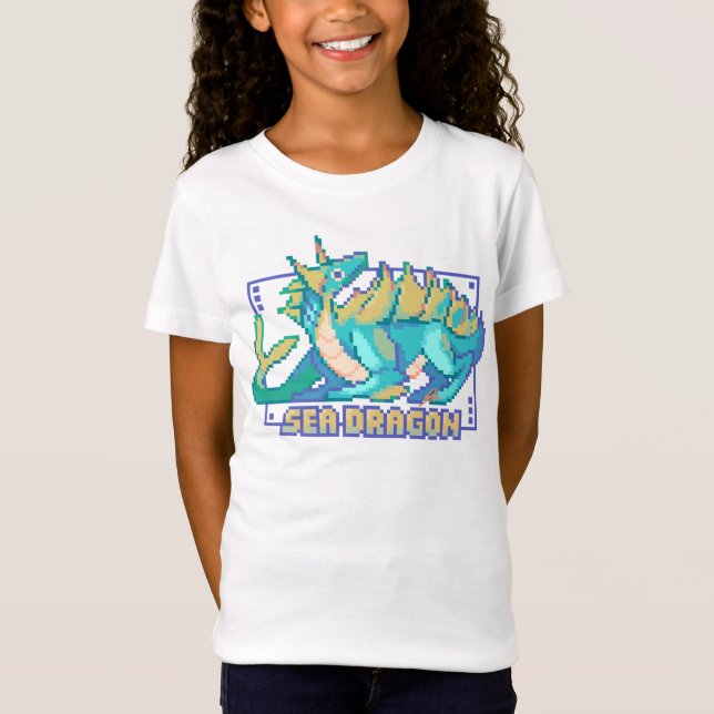 Zee Draak, sea dragon, Pixel Art Design Tshirt T Shirt (Framsida)