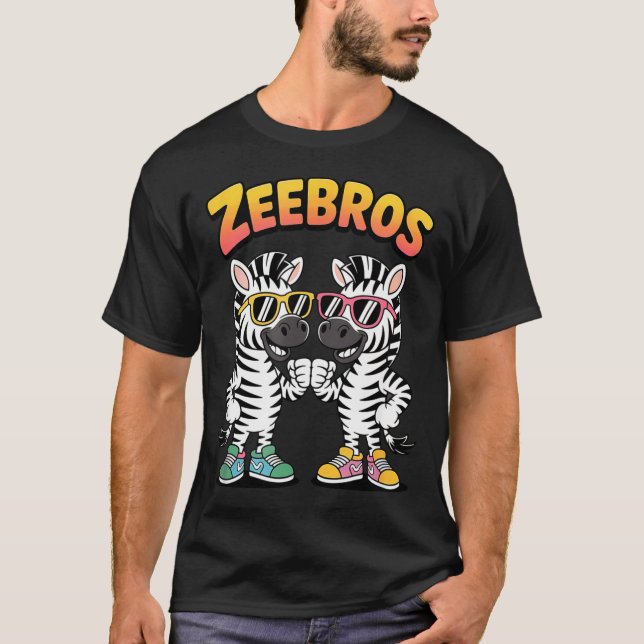 Zeebros Cute Zebra Duo Design For Zebros Lovers  T Shirt (Framsida)