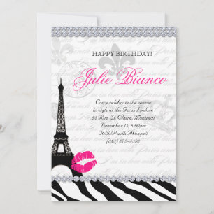 Zees Födelsedagsfest Paris Card Eiffel Torn Zebra Inbjudningar