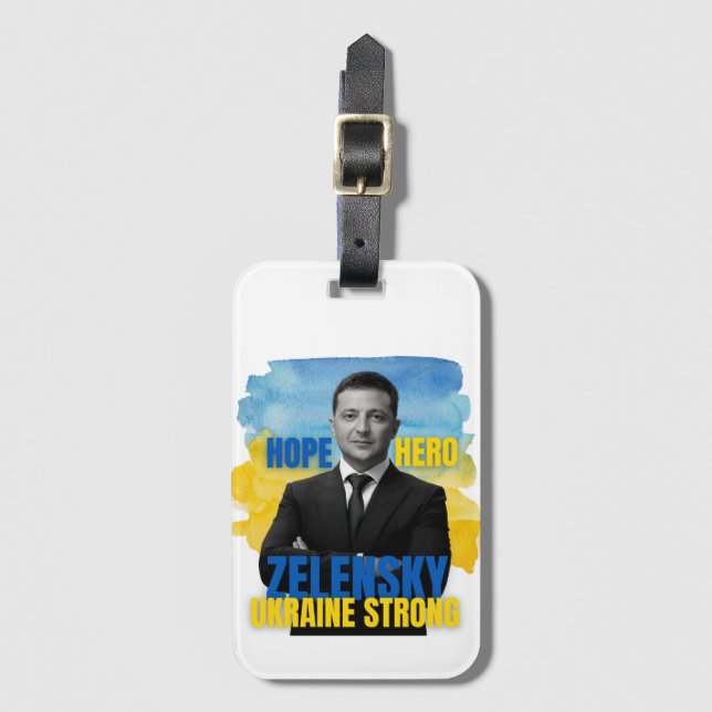 Zelensky Hope Hero Ukraine Strong   Bagagebricka (Framsida vertikal)