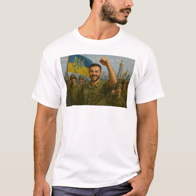 Zelensky in Kyiv med ukrainska försvarare T Shirt (Framsida)
