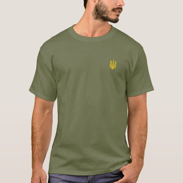 Zelensky Ukraina Trident Symbol Grönt Olive T Shirt (Framsida)