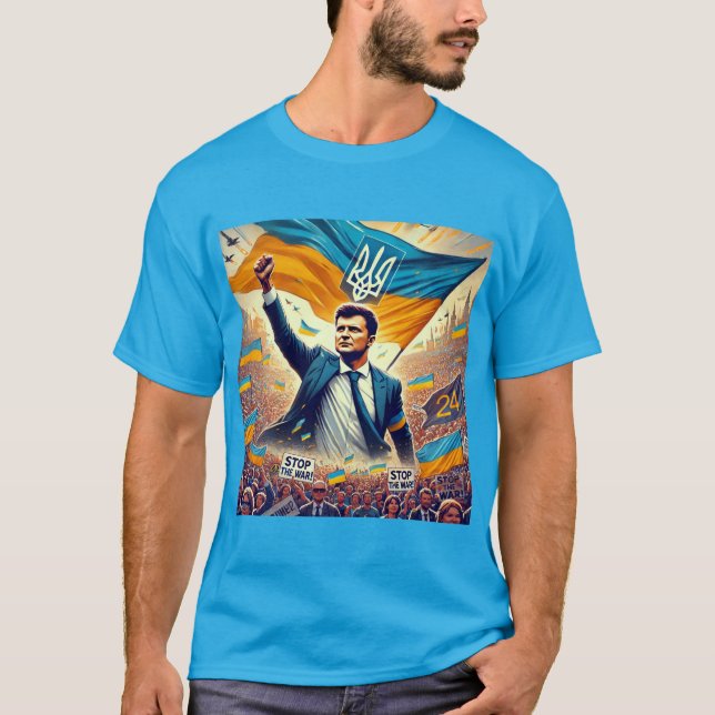 Zelenskyy Leading Ukrainas Revolution T Shirt (Framsida)