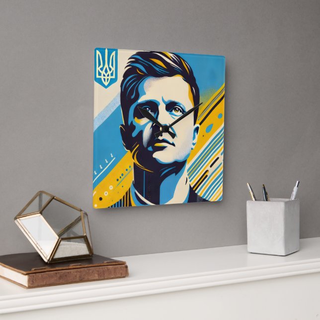 Zelenskyy Pop Art Wall Clock Fyrkantig Klocka (Kontor)