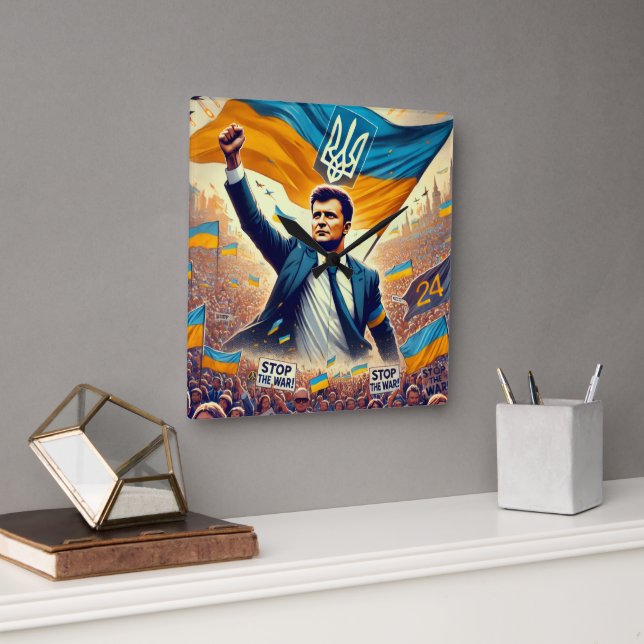 Zelenskyy Support för Ukrainas väggklocka (Kontor)