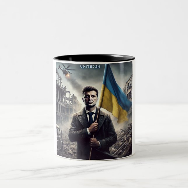 Zelenskyy Ukraina Flagga Two-Tone Mugg (Center)