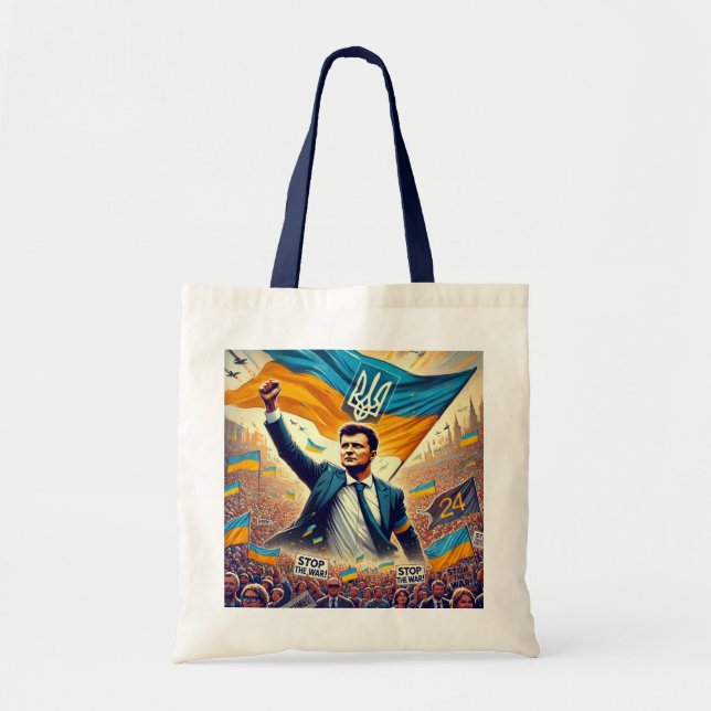 Zelenskyy Ukraina Support Tote Bag Tygkasse (Framsidan)