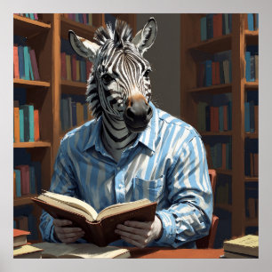 ZeLibrary Funny Zebra i Bibliotek Painting Poster