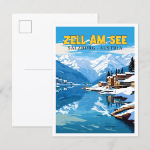 Zell Am Se Österrike vintage resor illustration Vykort